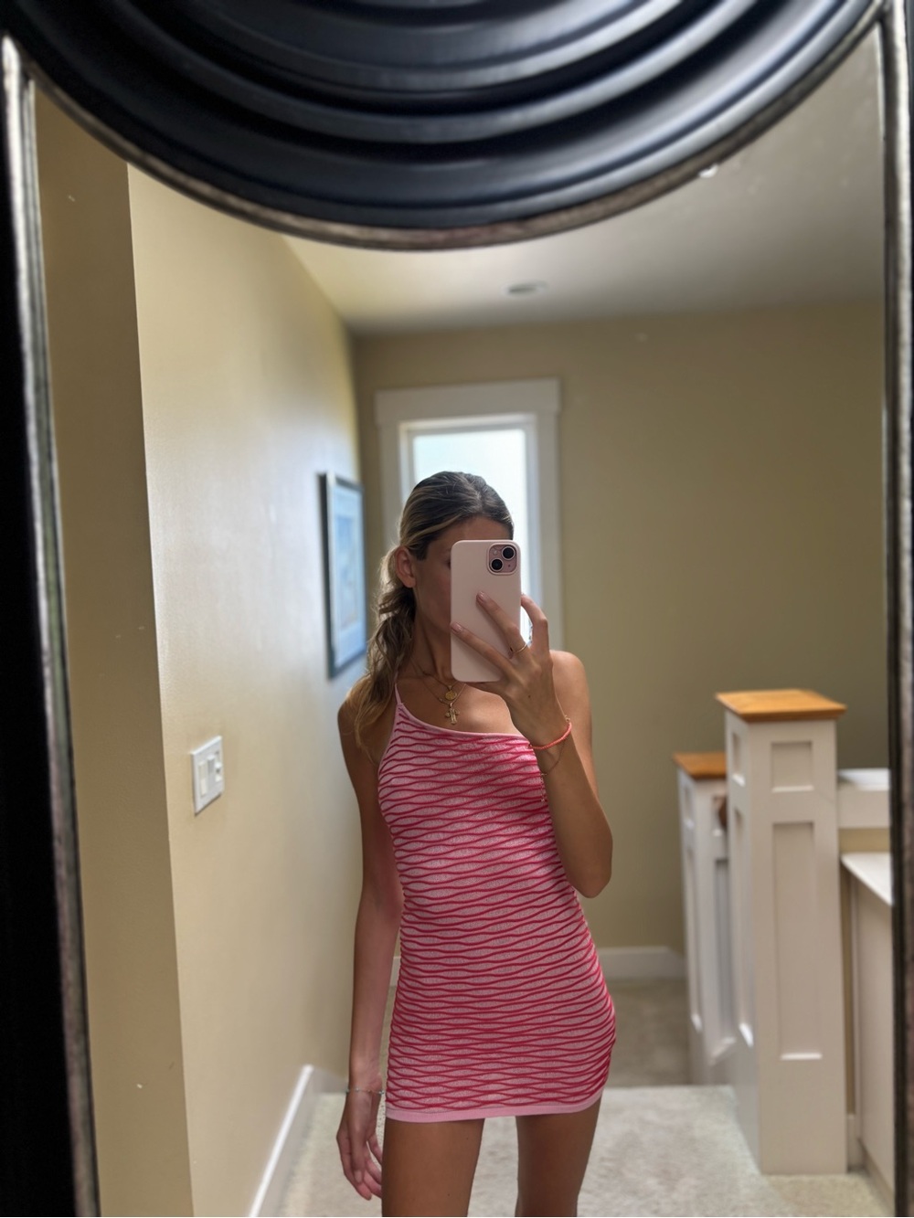 Mango Pink and Red Striped Knit Mini Dress